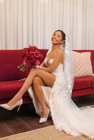 Scattered Floral Applique Cathedral Veil | David's Bridal