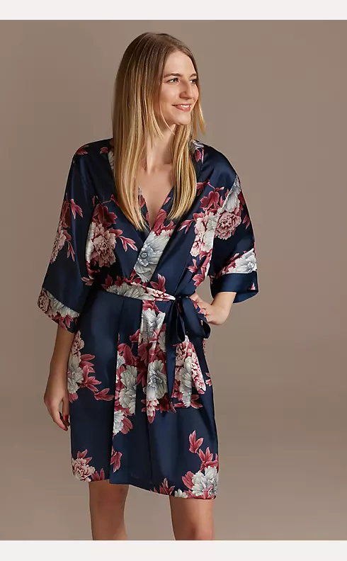 Marine and Wine Floral Satin Robe Image 1