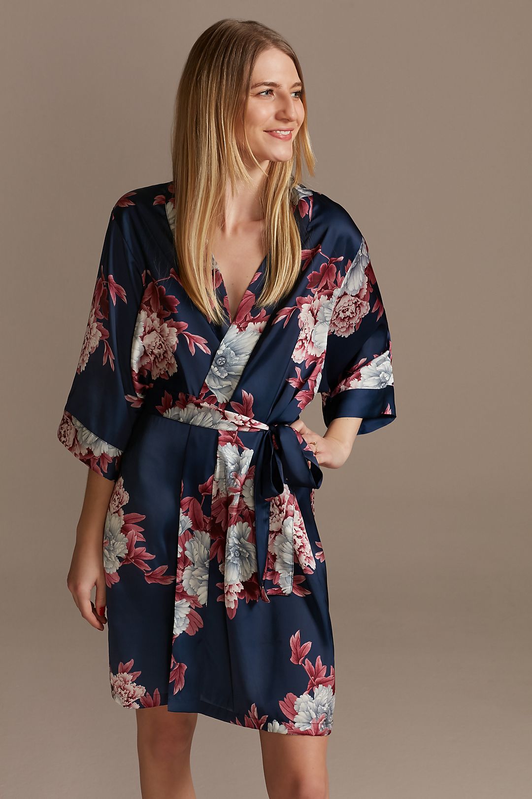 Marine and Wine Floral Satin Robe Image 1