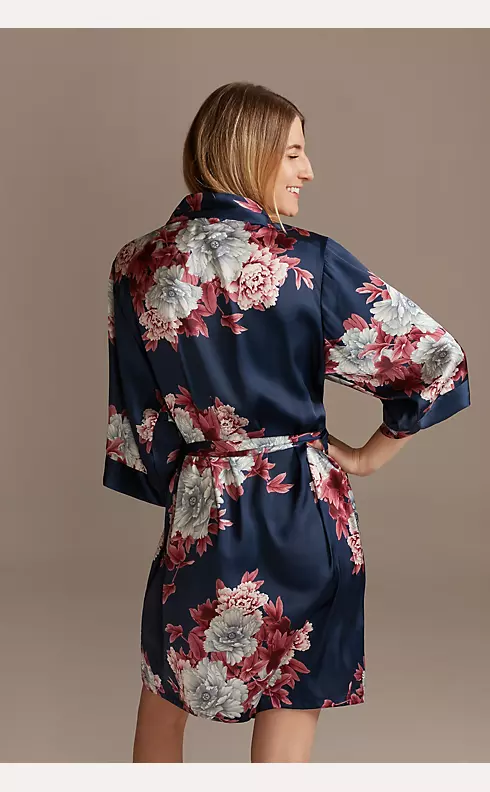 Marine and Wine Floral Satin Robe Image 2