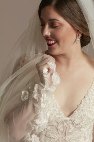 Sequin Floral Applique Cathedral Veil | David's Bridal