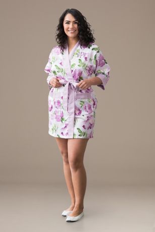 Personalized Watercolor Floral Satin Robe | David's Bridal