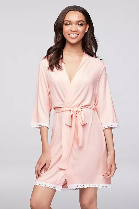 Pink Knit Robe with Lace Edge Image 1