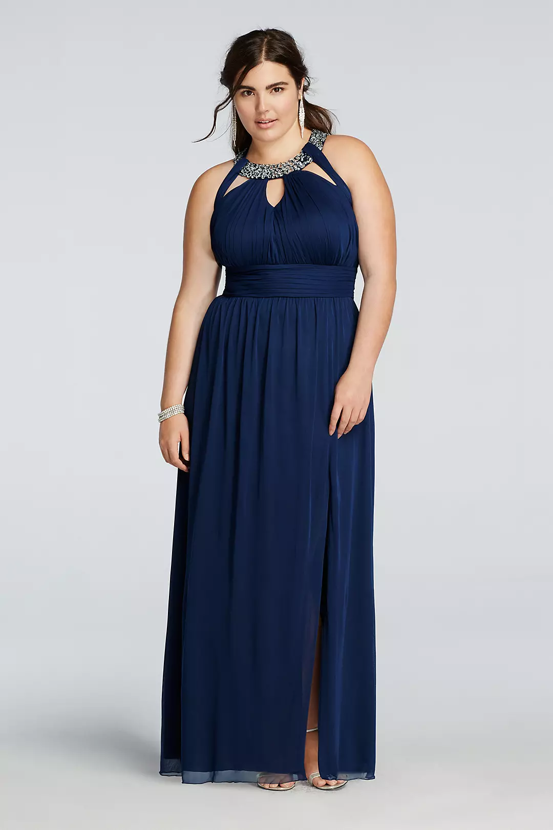 Beaded Halter Plus Size Prom Dress with Cut Outs Image