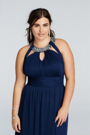 Beaded Halter Plus Size Prom Dress with Cut Outs | David's Bridal