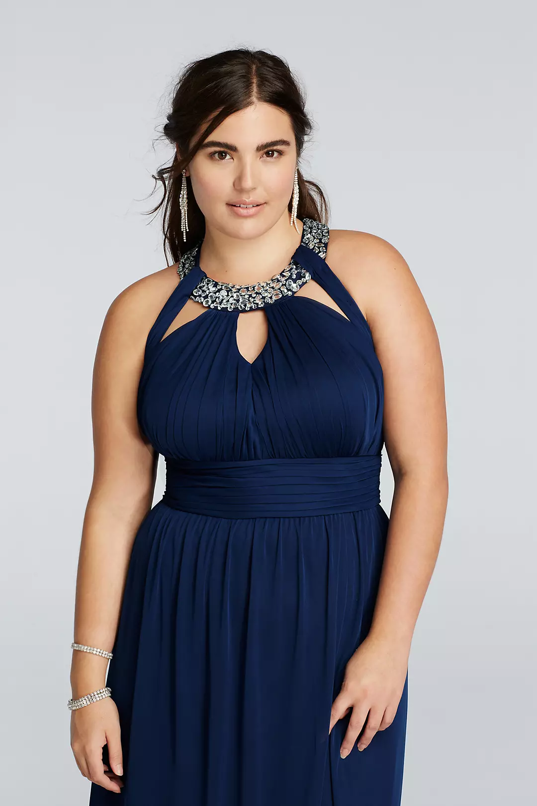 Beaded Halter Plus Size Prom Dress with Cut Outs Image 3