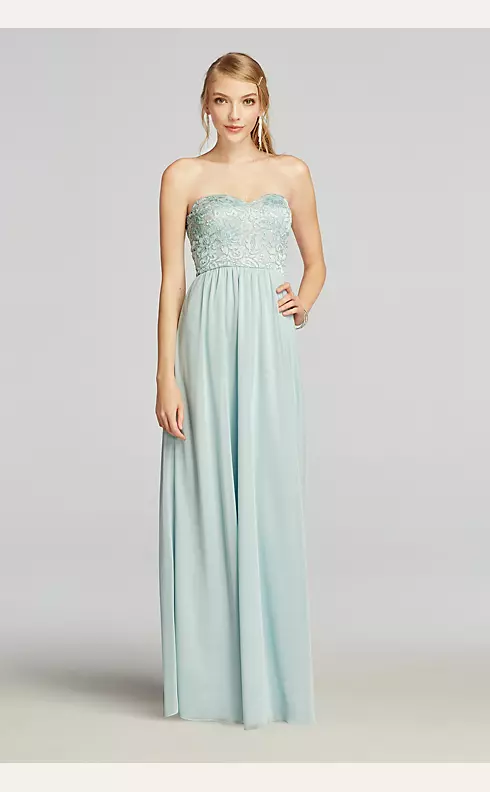 Strapless Chiffon Prom Dress with Lace Bodice | David's Bridal