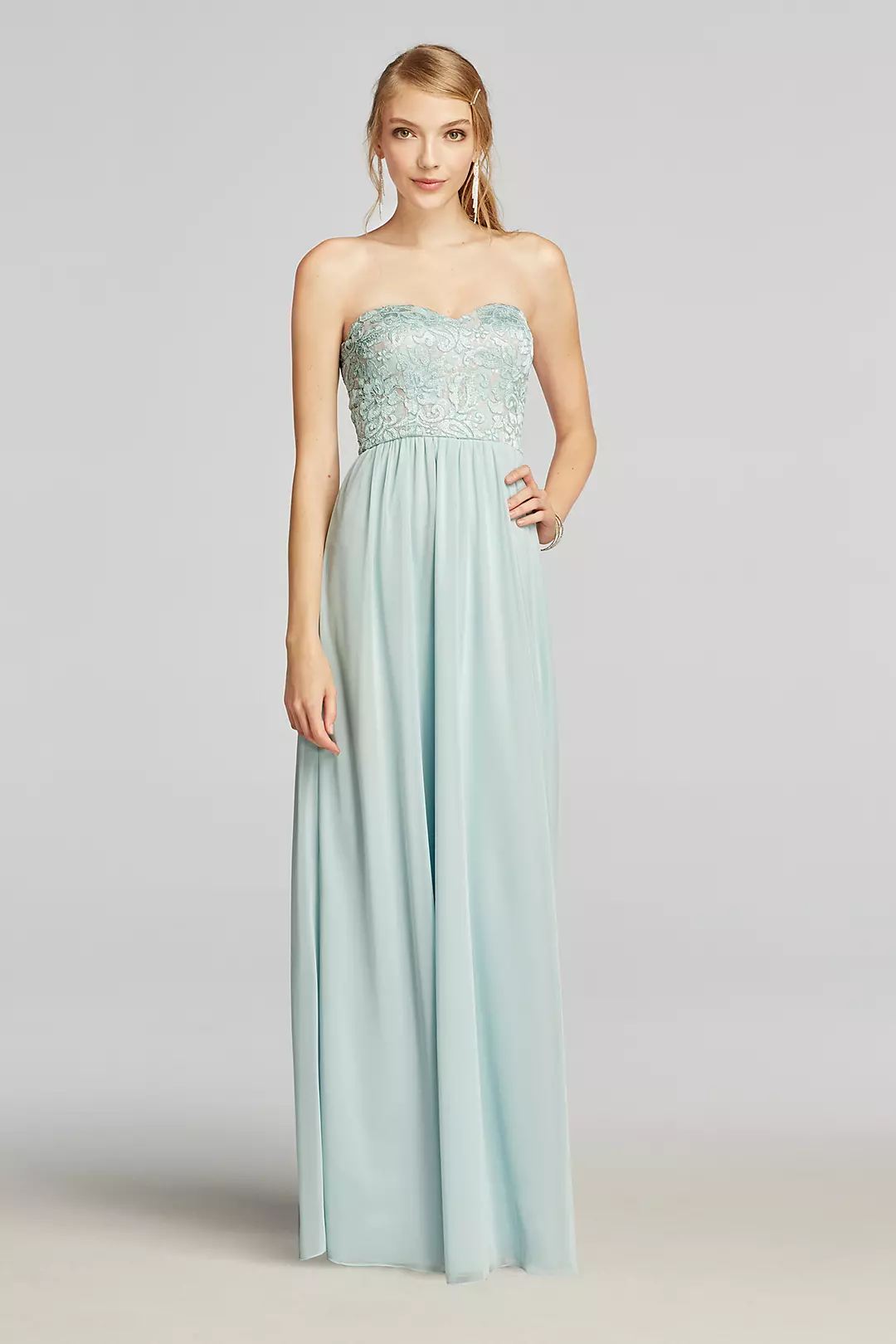 Strapless Chiffon Prom Dress with Lace Bodice Image