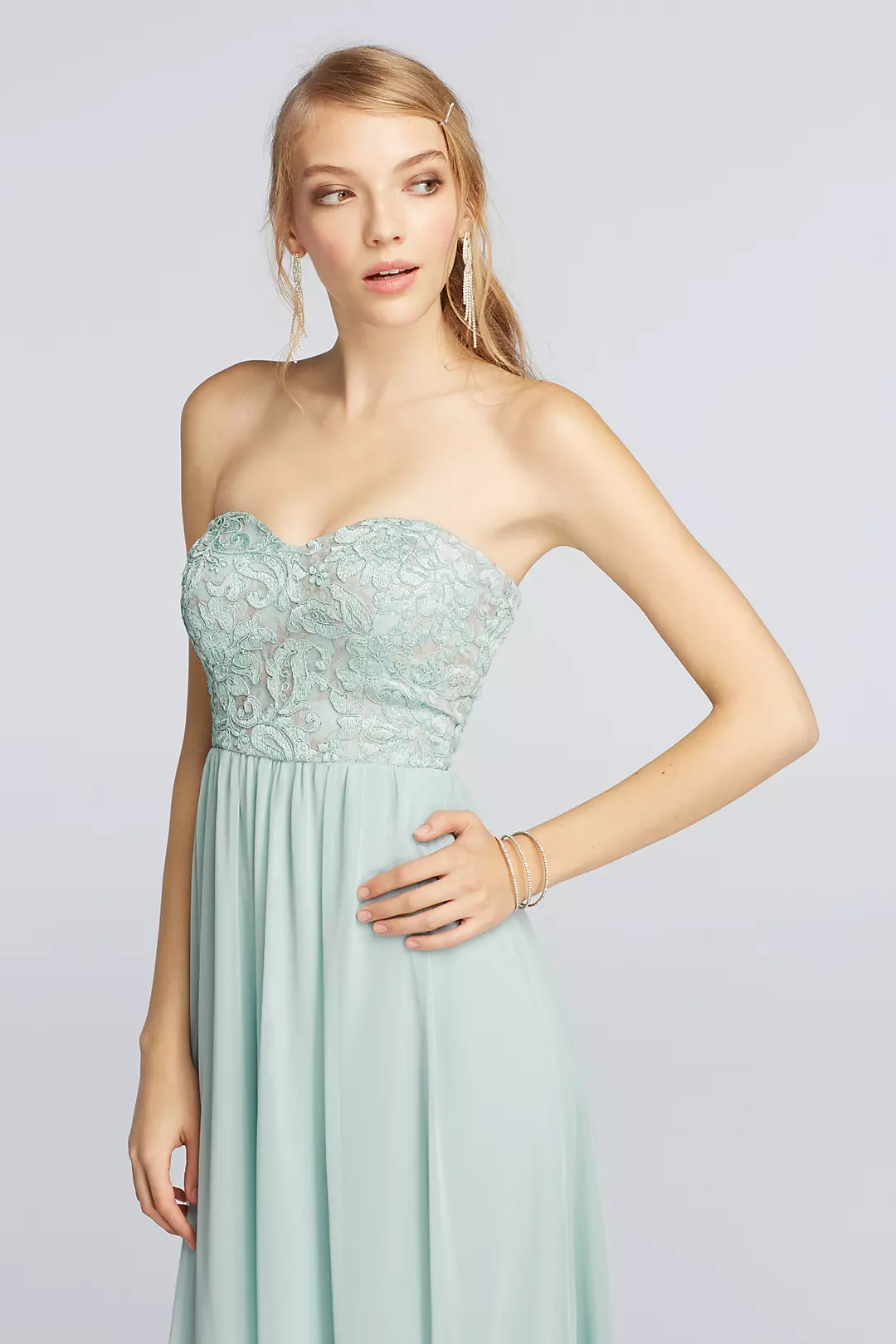 Strapless Chiffon Prom Dress with Lace Bodice Image 3