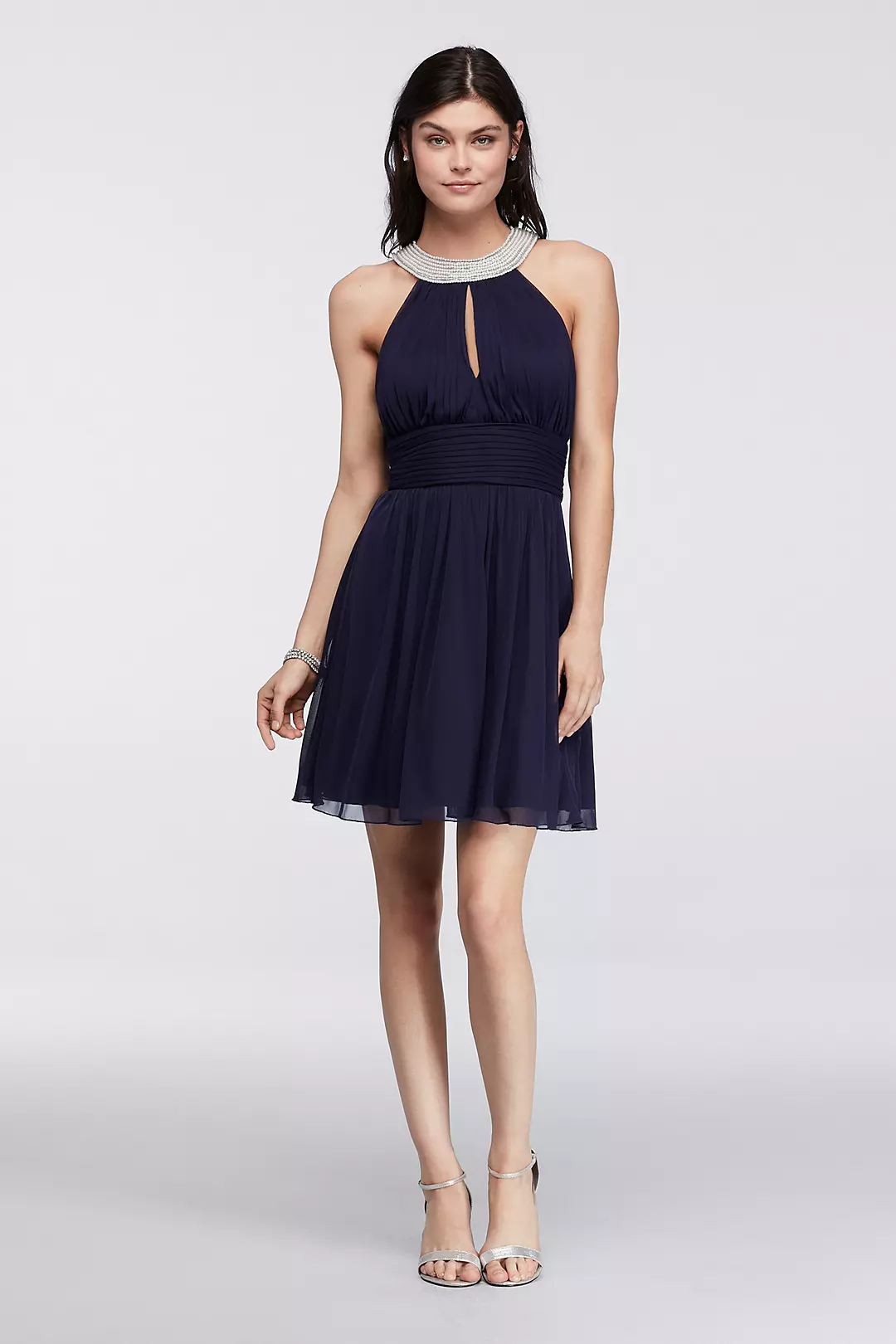 Short Dress with Pearl Keyhole Neckline Image