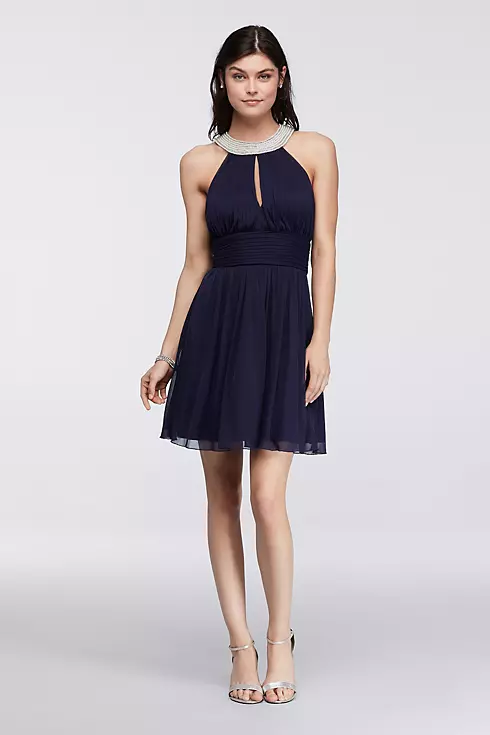 Short Dress with Pearl Keyhole Neckline Image 1