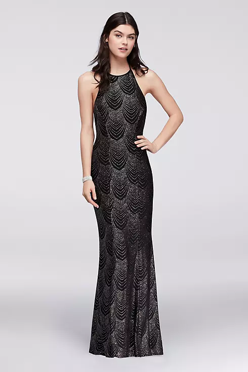 Glitter Knit Halter Dress with Low Back Image 1