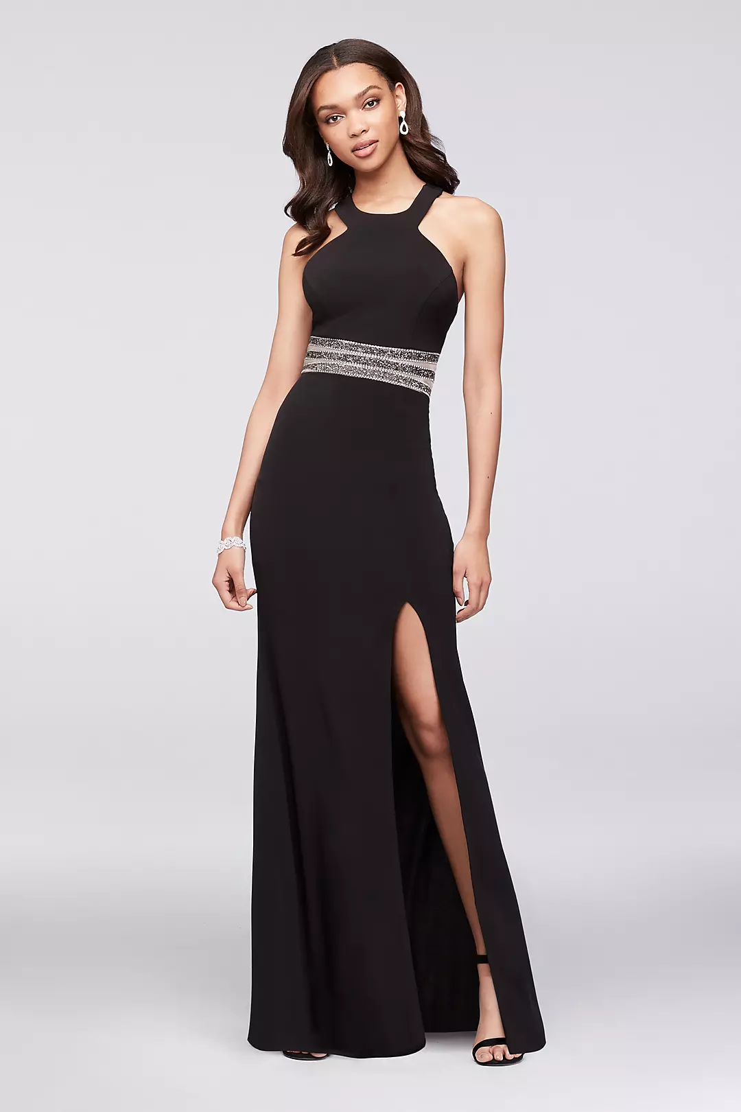 Jersey Halter Gown with Beaded Illusion Waist Image