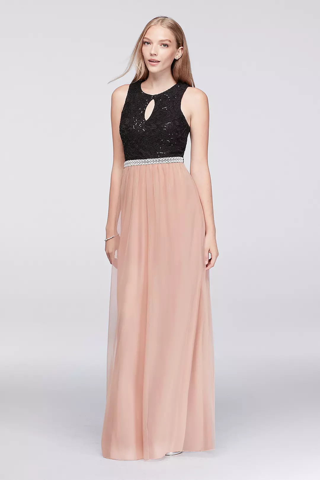 Sequin Lace and Mesh Maxi Dress with Open Back Image