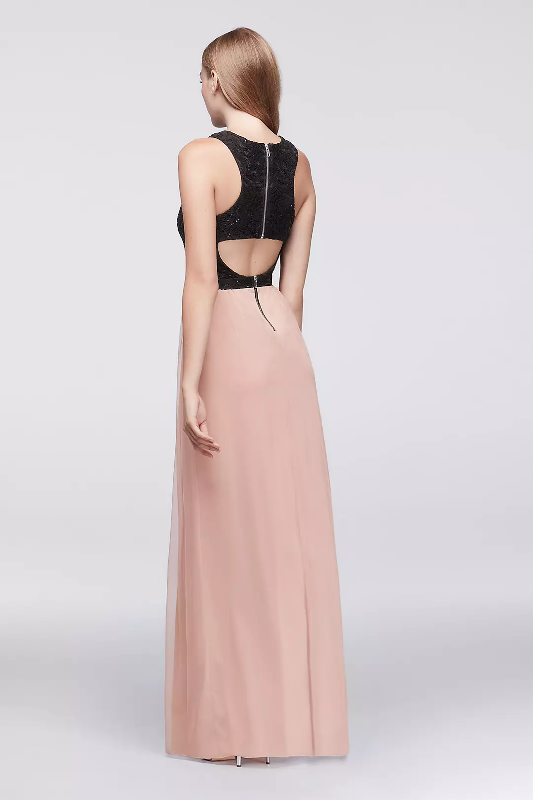Sequin Lace and Mesh Maxi Dress with Open Back Image 2