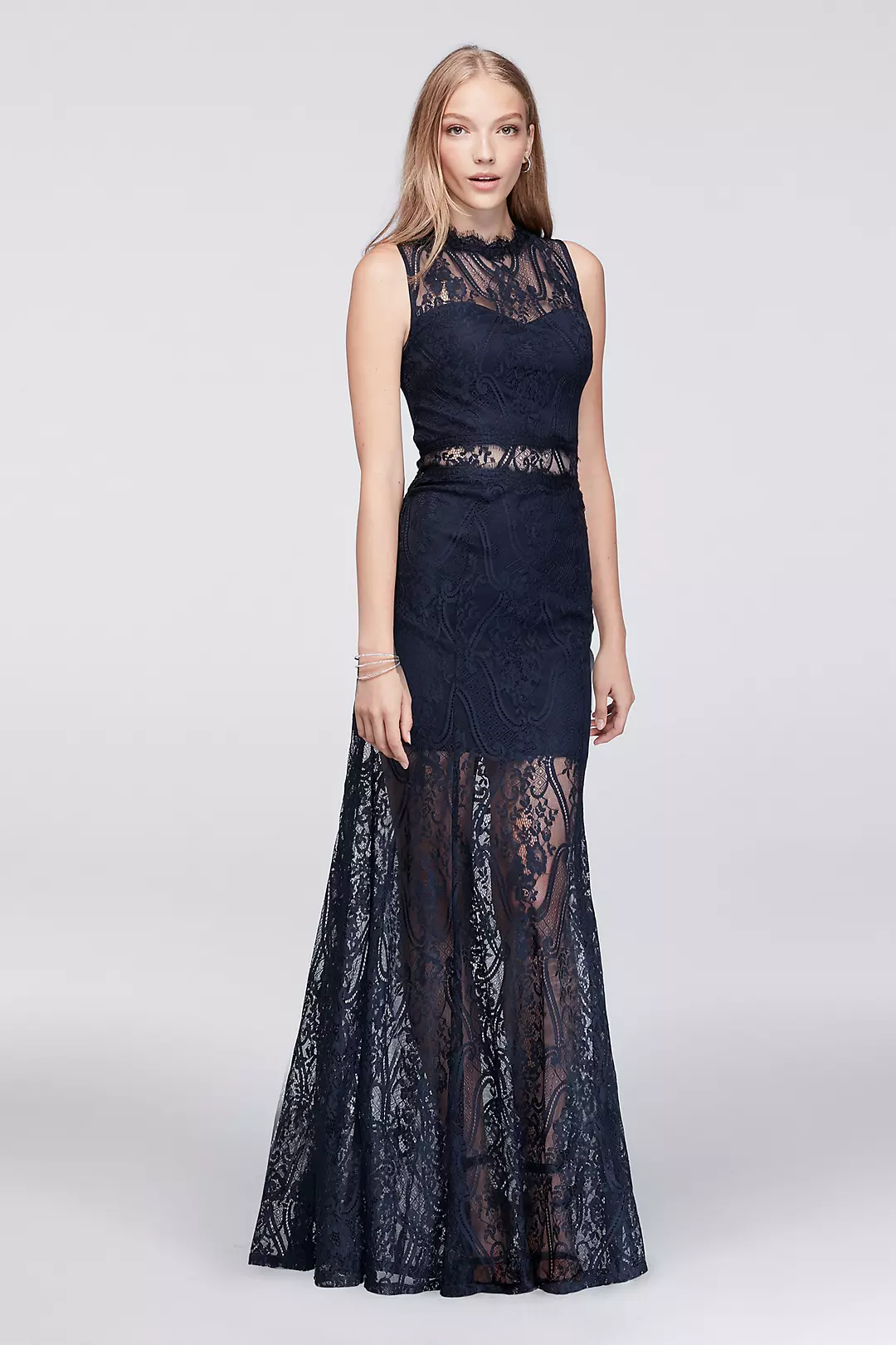 Sleeveless Lace Maxi Dress with Illusion Waist Image