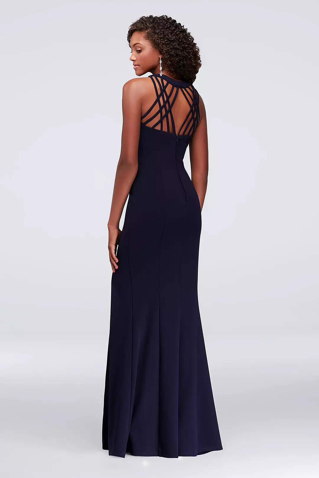 Illusion High-Neck Scuba Sheath Gown with Beading Image 2