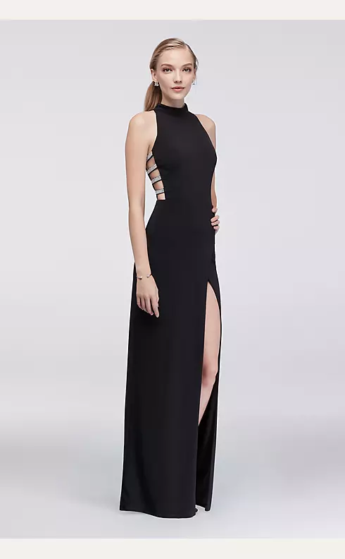 High-Neck Long Jersey Dress with Strappy Sides Image 1