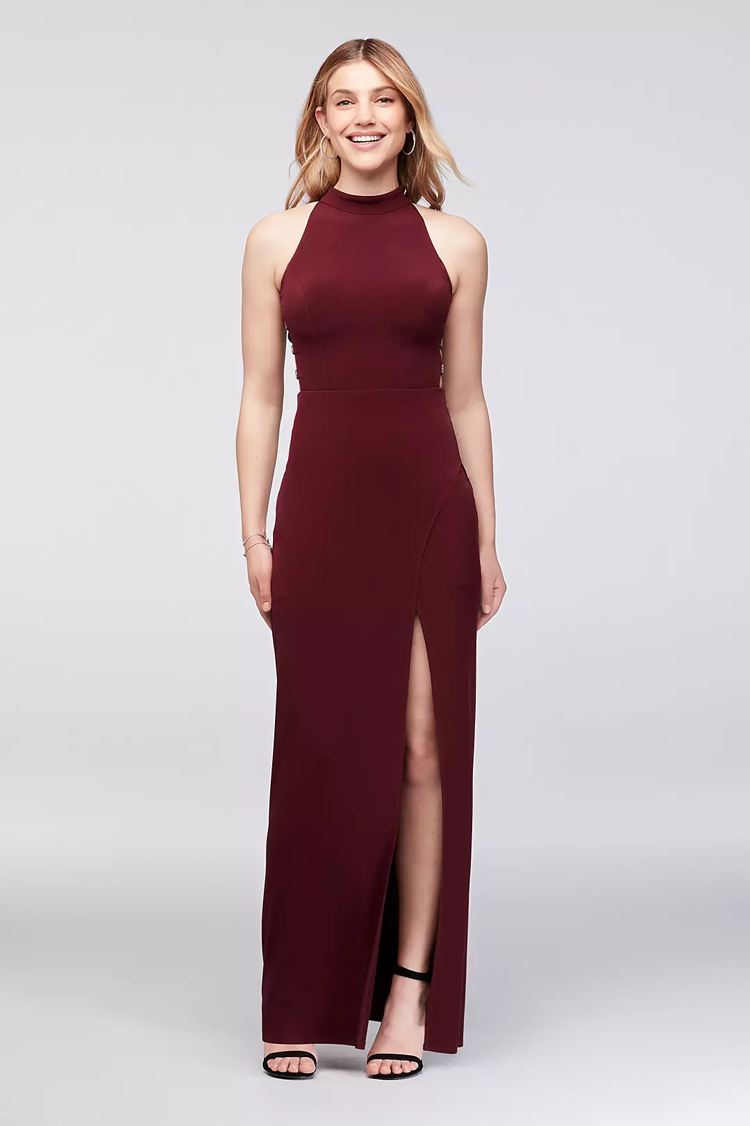 High-Neck Jersey Gown with Ladder Side Detail Image