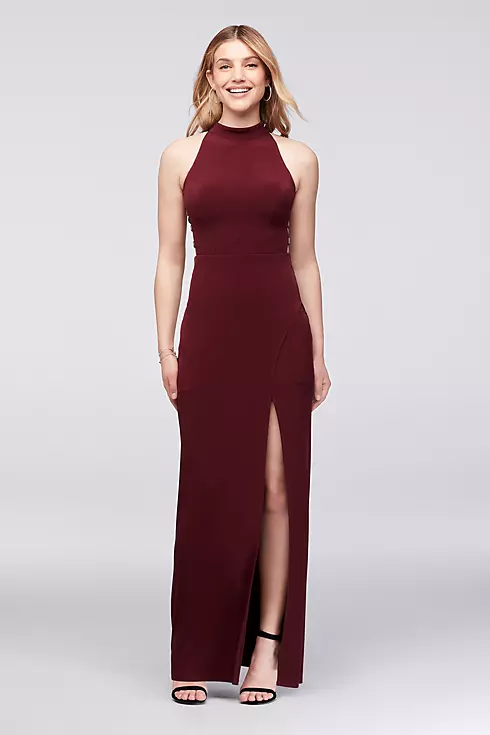 High-Neck Jersey Gown with Ladder Side Detail Image 1
