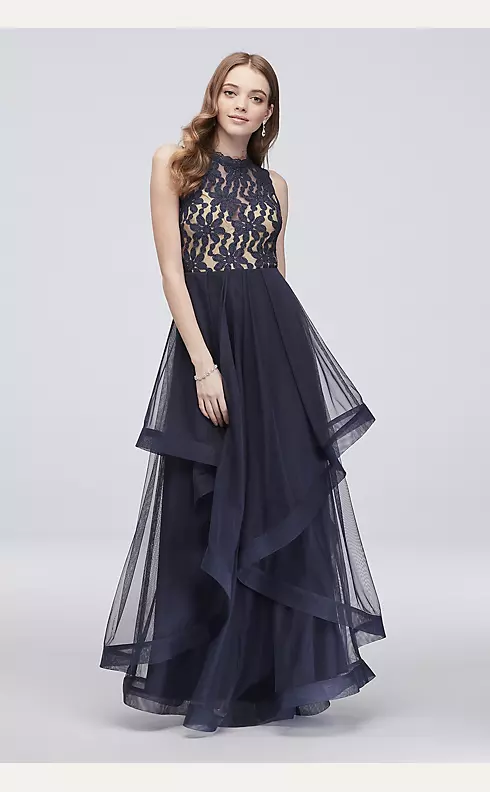 Cascading Glitter Lace Dress with Horsehair Trim Image 1