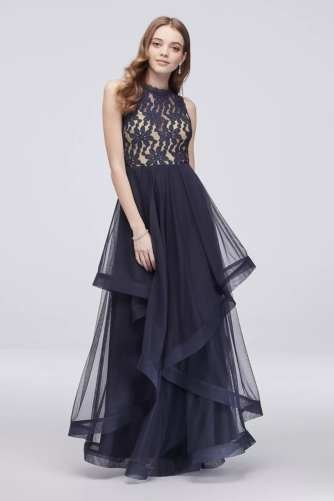 Cascading Glitter Lace Dress with Horsehair Trim Image