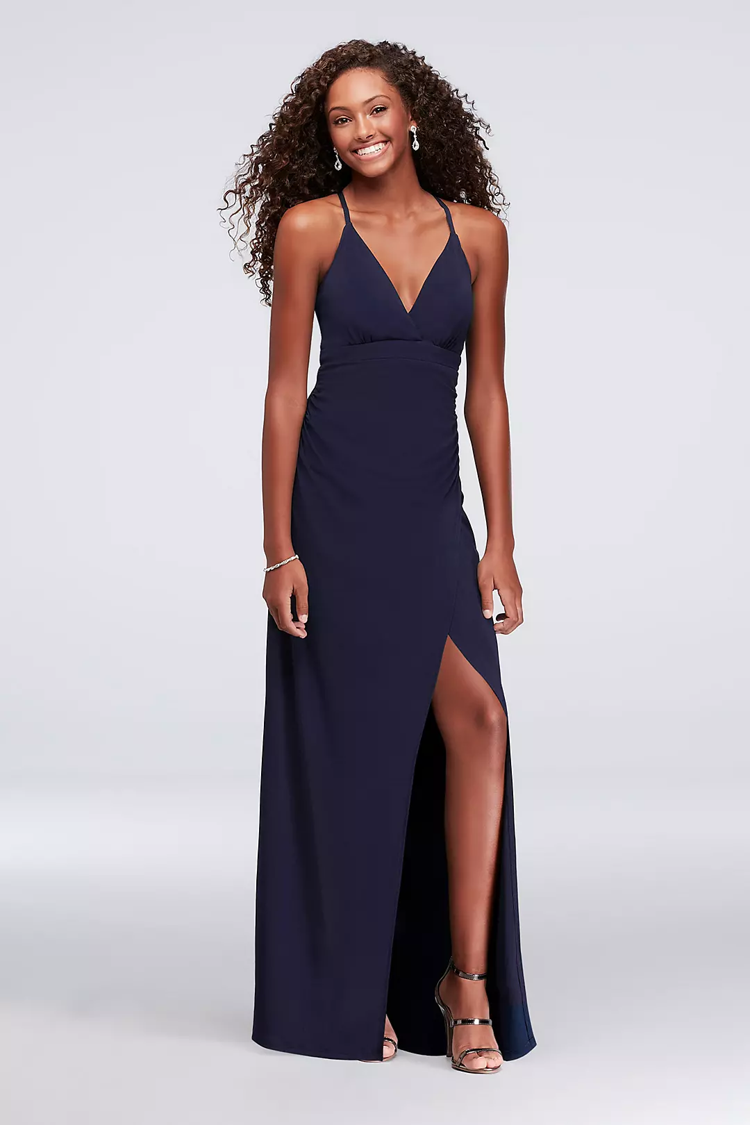Surplice Jersey Sheath Gown with Lace Back Image
