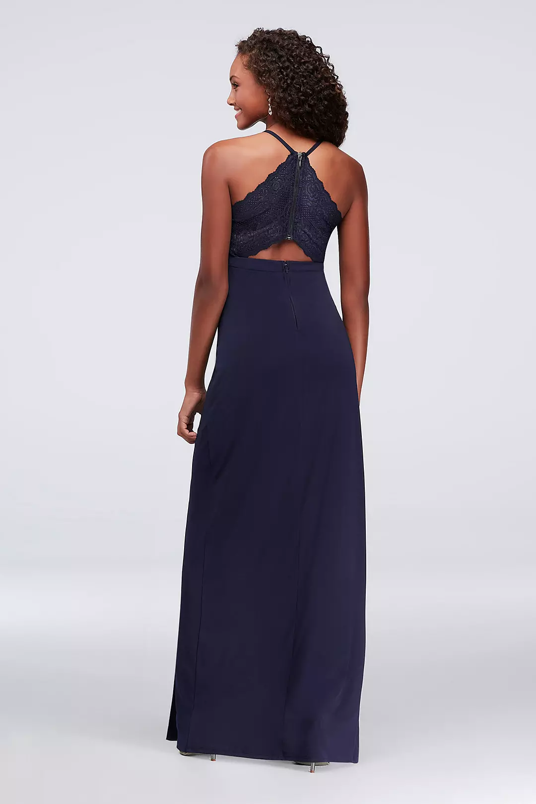 Surplice Jersey Sheath Gown with Lace Back Image 2