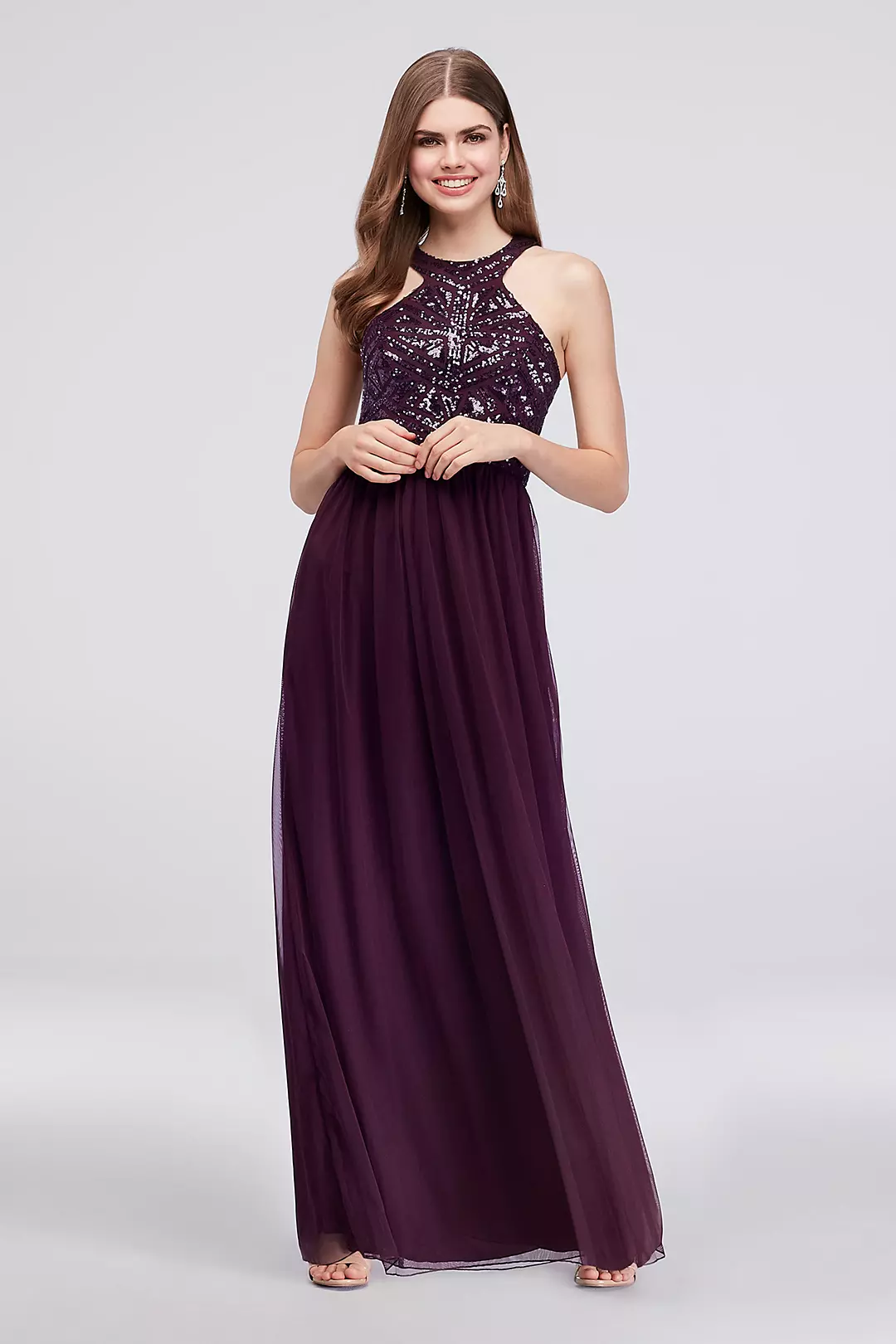 Mesh Halter A-Line Gown with Sequin Bodice Image