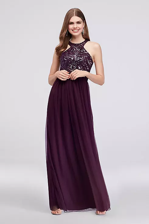 Mesh Halter A-Line Gown with Sequin Bodice Image 1