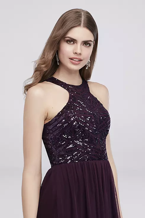 Mesh Halter A-Line Gown with Sequin Bodice Image 3