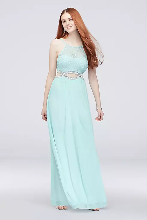 Crystal Cutouts and Lace High-Neck Dress Image 1