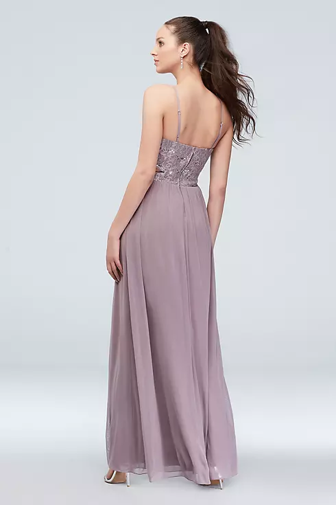 High-Neck Lace and Jersey Gown with Cutout Waist Image 2