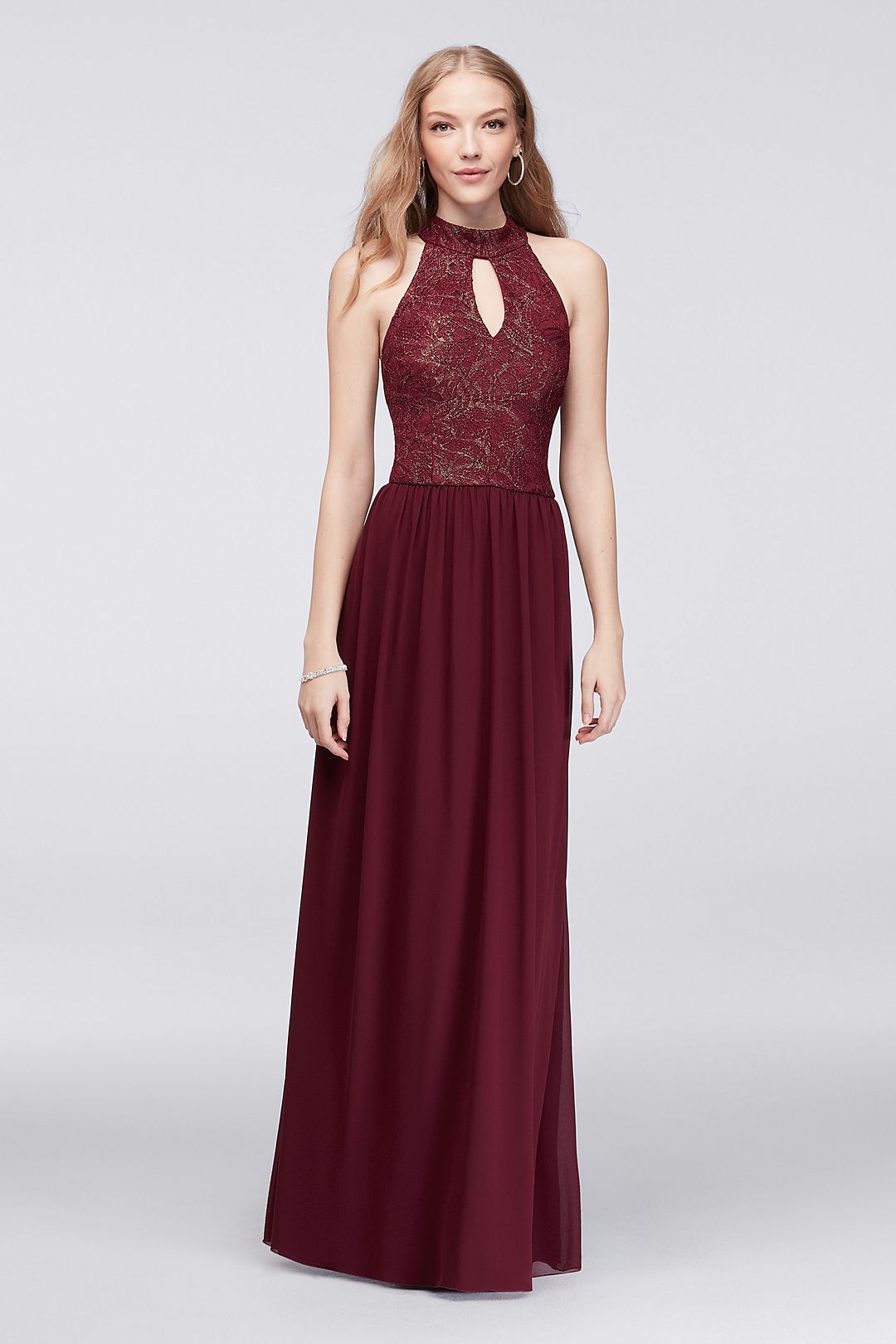 Lace and Chiffon Halter Gown with Back Detail Image 4