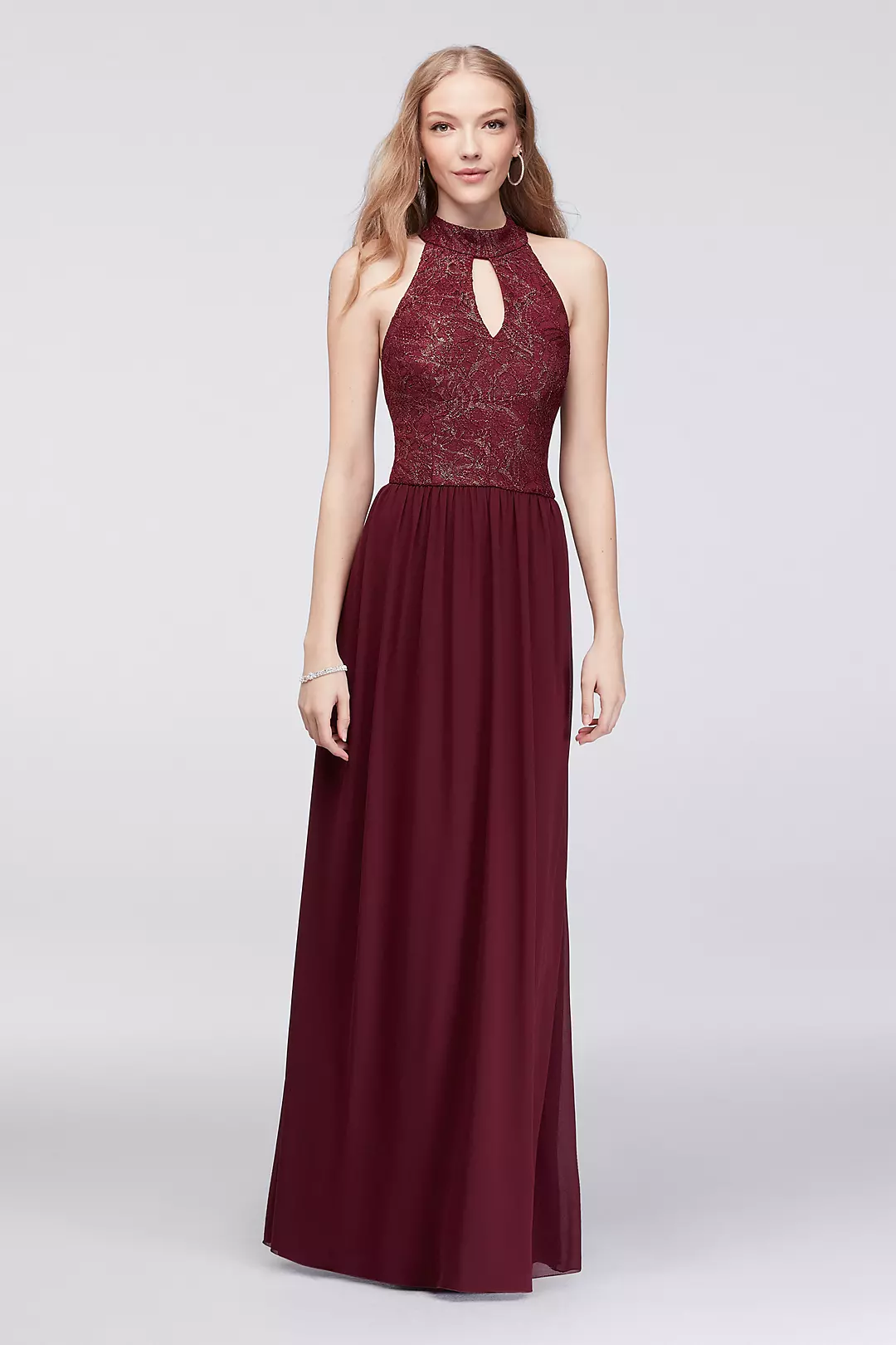 Lace and Chiffon Halter Gown with Back Detail Image