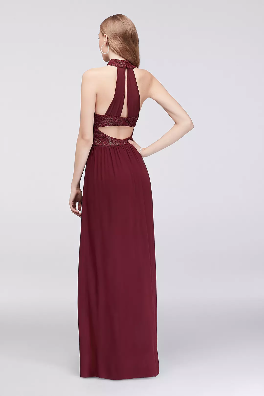 Lace and Chiffon Halter Gown with Back Detail Image 2