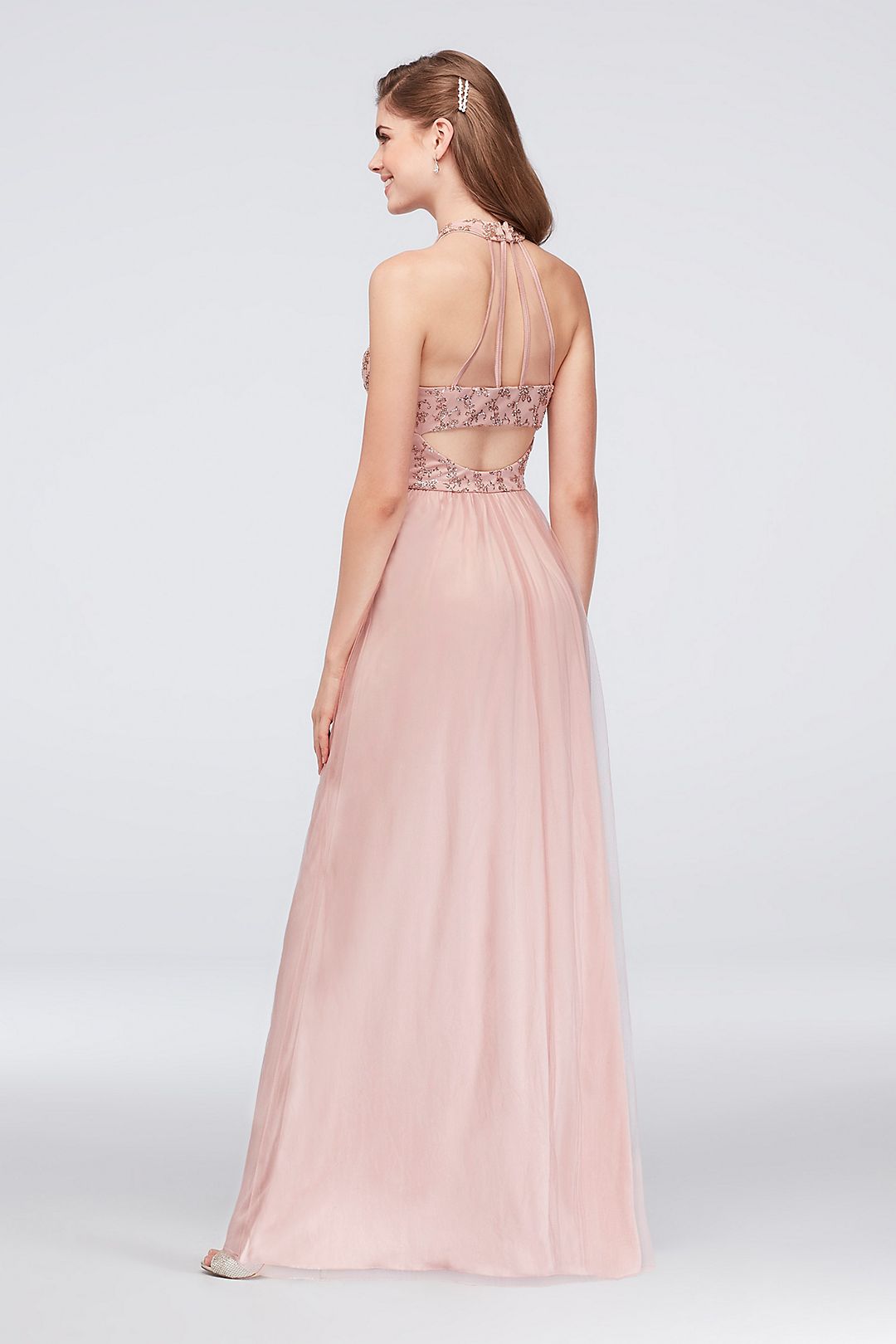 Sequin Chiffon Keyhole Bodice High-Neck Gown  Image 2