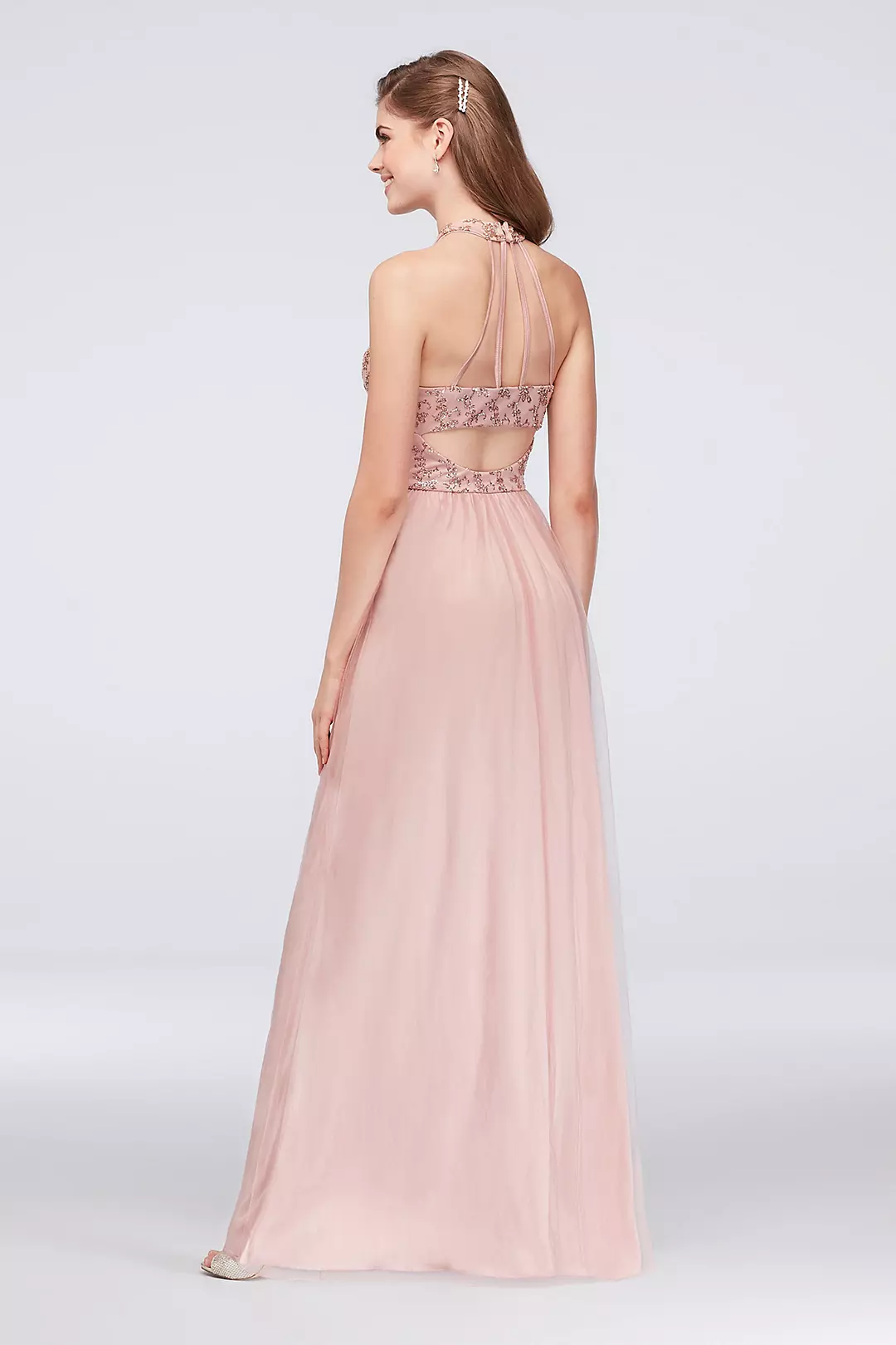 Sequin Chiffon Keyhole Bodice High-Neck Gown | David's Bridal Sequin Chiffon Keyhole Bodice High-Neck Gown | David's Bridal