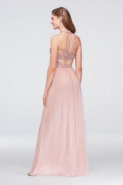 Sequin Chiffon Keyhole Bodice High-Neck Gown  Image 2