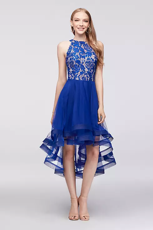 Sequin Lace Dress with Ruffled High-Low Skirt Image 1