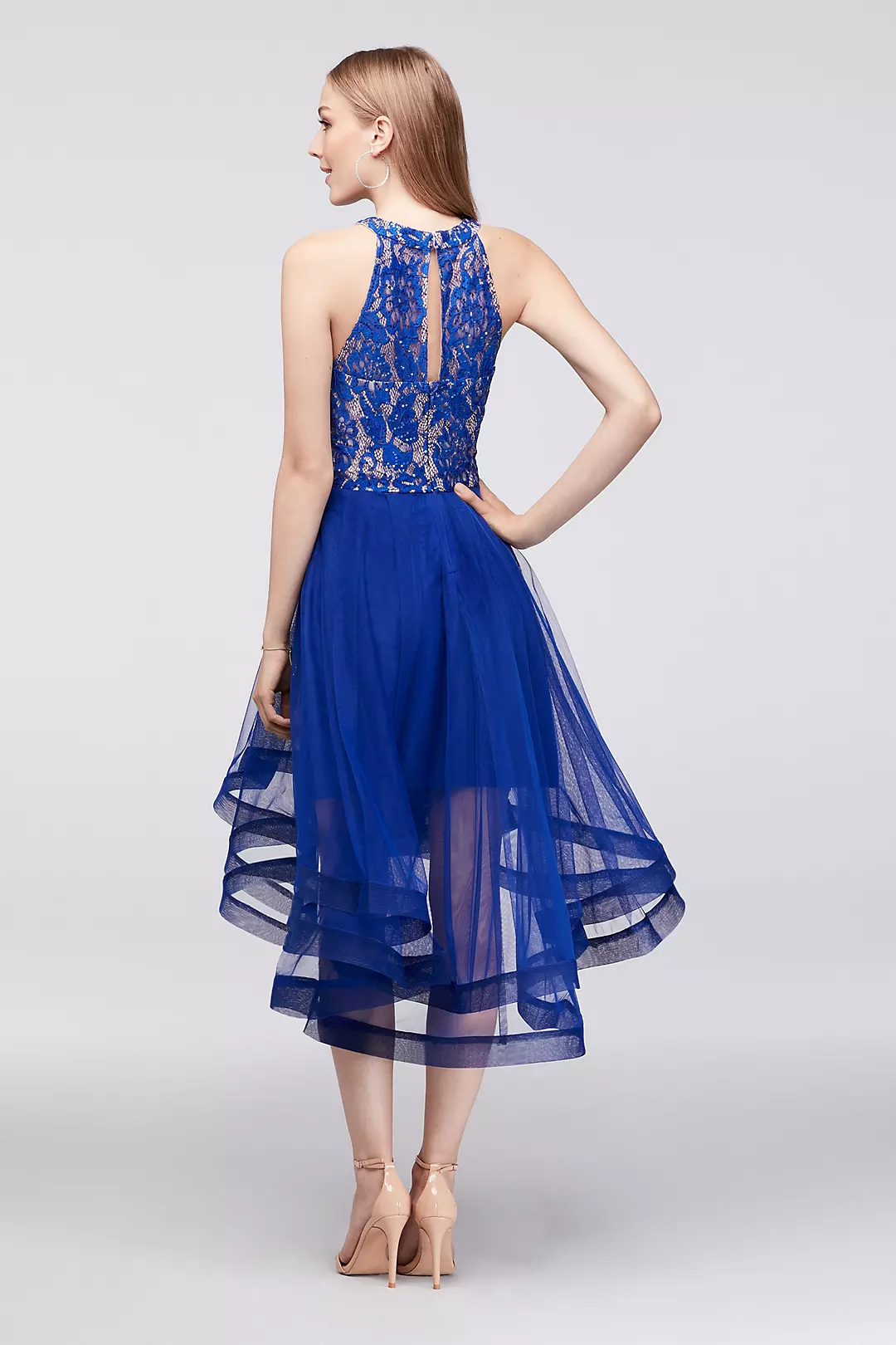 Sequin Lace Dress with Ruffled High-Low Skirt Image 2