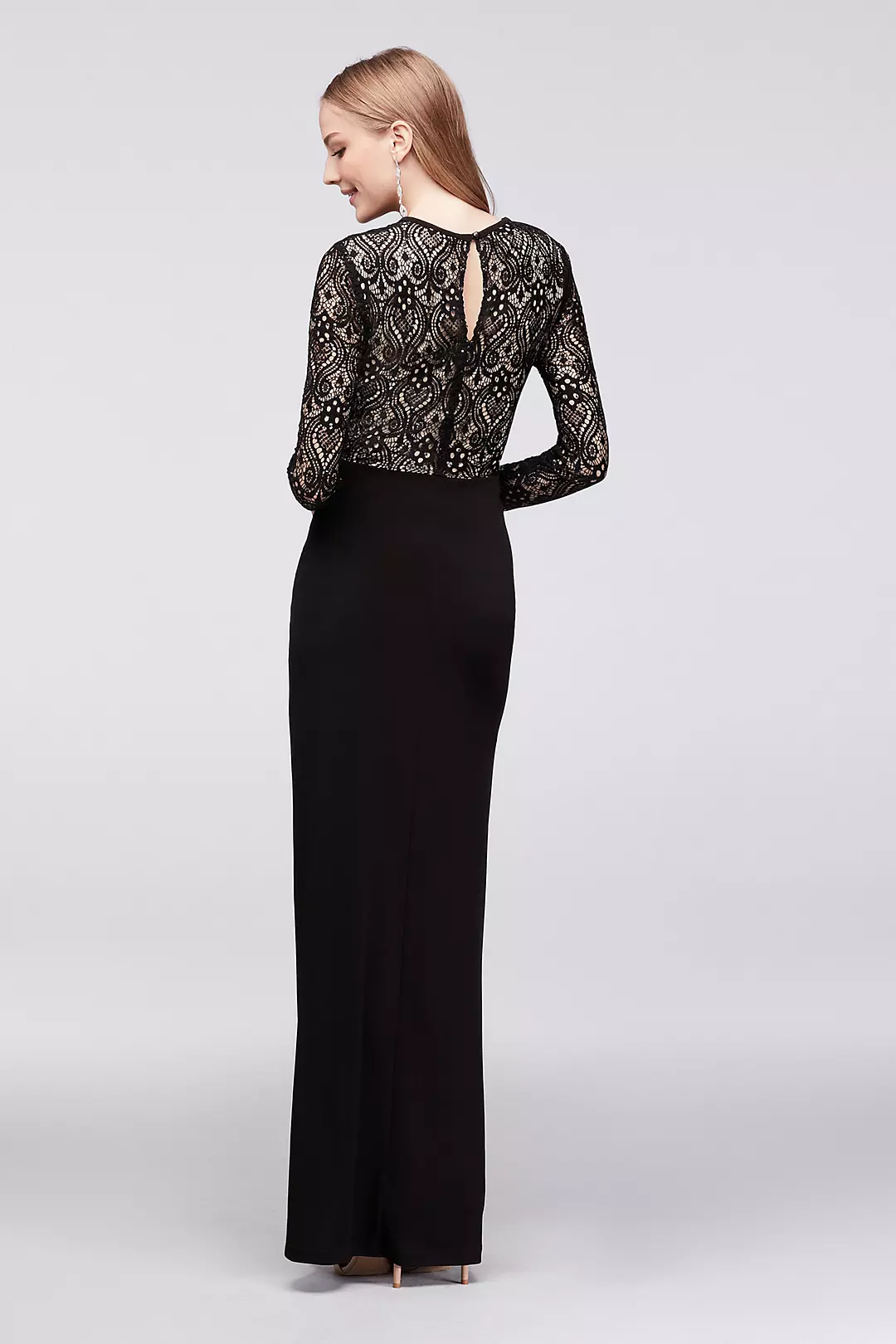 Deep V-Neck Sequin Lace and Jersey Sheath Gown Image 2