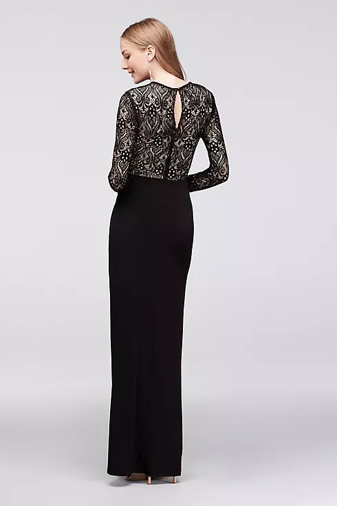 Deep V-Neck Sequin Lace and Jersey Sheath Gown Image 2