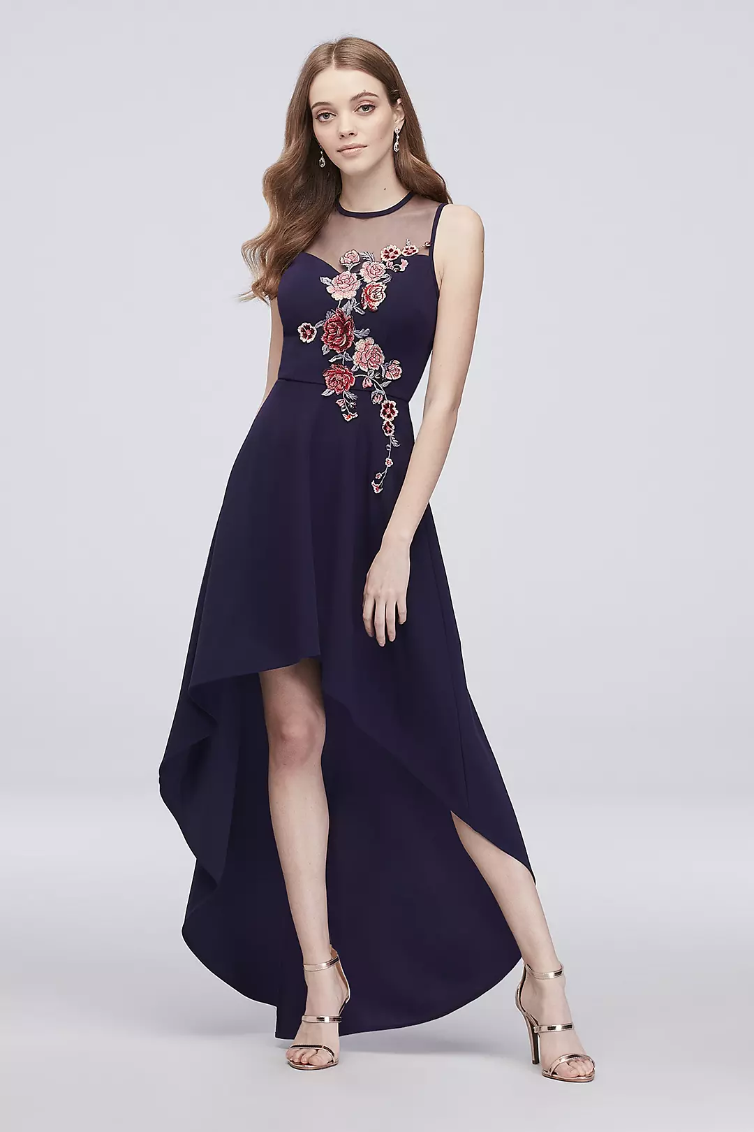 High-Low A-Line Dress with Embroidered Appliques Image