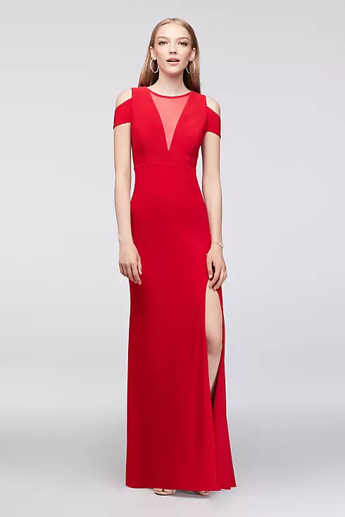 Cold-Shoulder Illusion V-Neck Jersey Gown Image 1