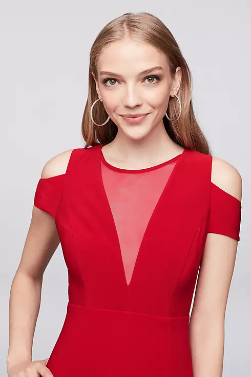 Cold-Shoulder Illusion V-Neck Jersey Gown Image 3