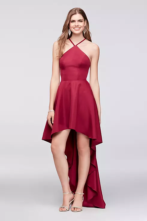 High-Low Mikado Halter Dress with Strappy Back Image 1