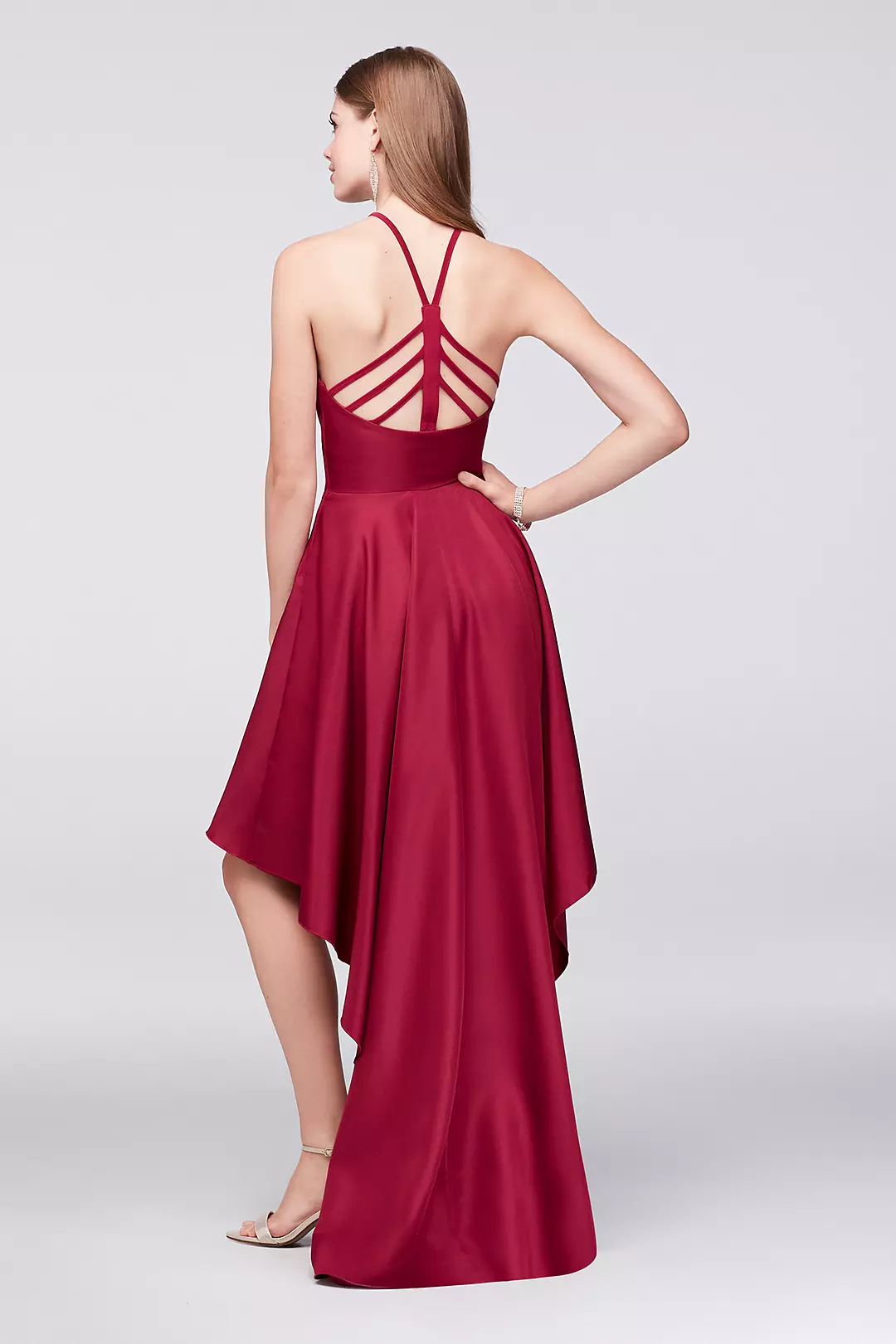 High-Low Mikado Halter Dress with Strappy Back Image 2