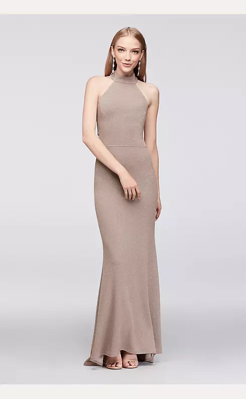 Textured Glitter Sheath Gown with Fishtail Hem Image 1