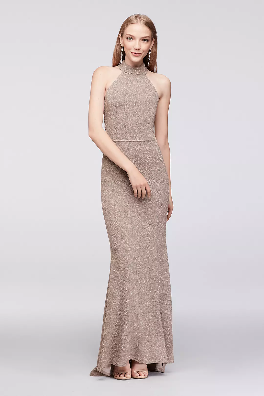 Textured Glitter Sheath Gown with Fishtail Hem Image